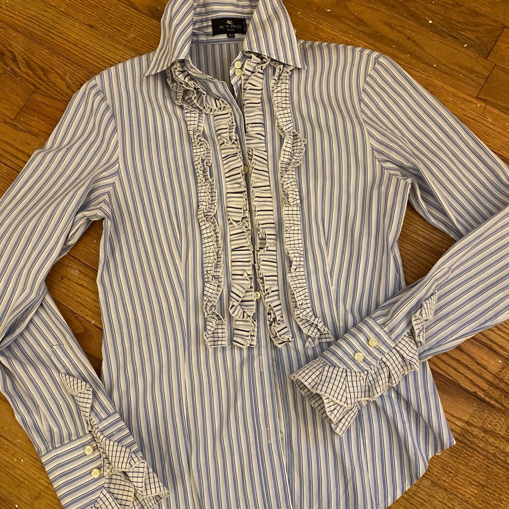 Etro Striped and Ruffled Tailored Blouse